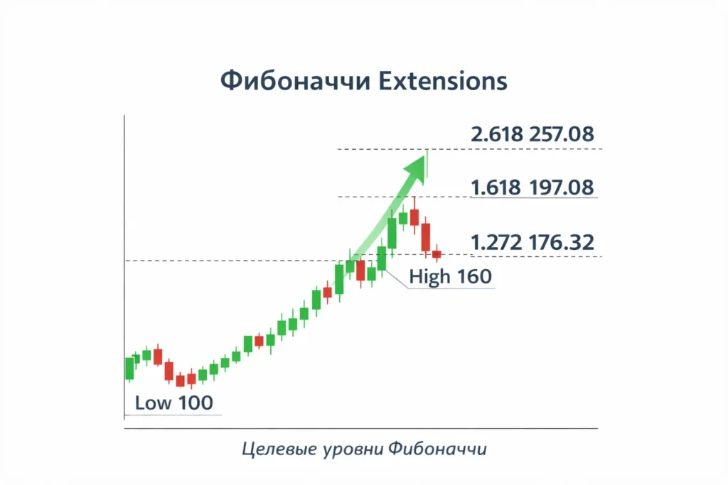 Приклад побудови та використання рівнів Фібоначчі на графіку: